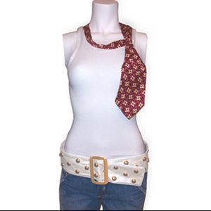 Elegantly Waisted Studded Leather Belt (Ivory)